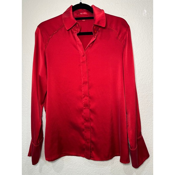 AK Anne Klein Tops - AK Anne Klein Red Silk Blend Hidden Button Down Blouse Long Sleeve Cuffed Shirt